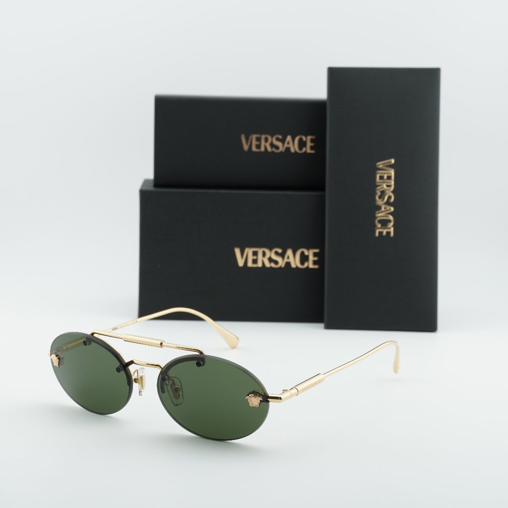Versace Ve2295 1002/71 Oval Sunglasses - Gold/Dark Green